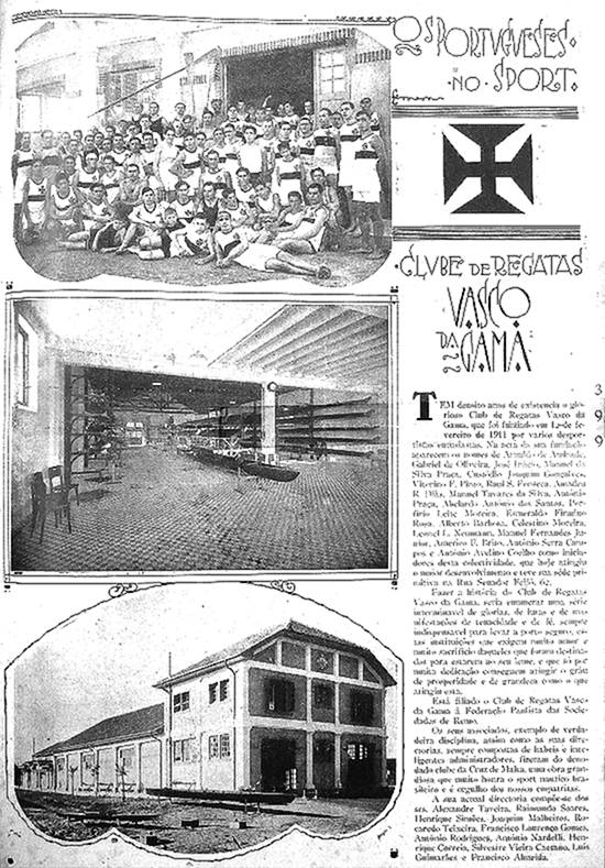 Página retirada do Álbum da Colônia Portuguesa, editado em 1929, quando o Vasco da Gama de Santos já se apresentava como um celeiro de "craques" do remo.
