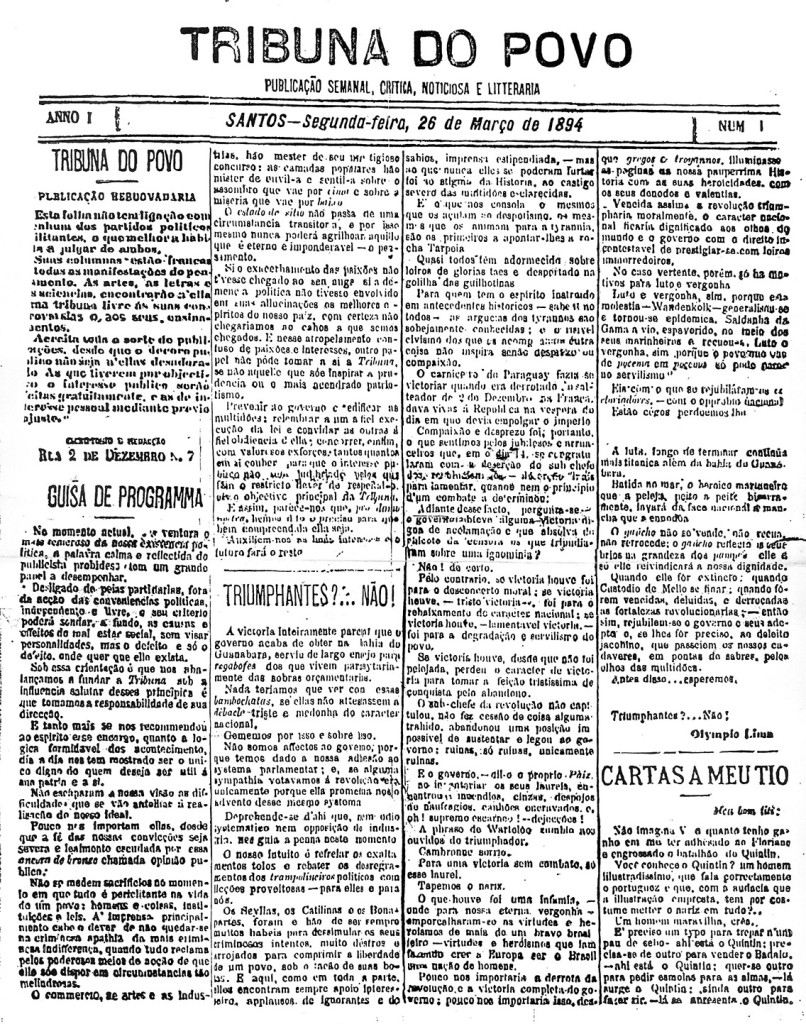Primeira edição do Jornal Tribuna do Povo, de 26 de março de 1894.