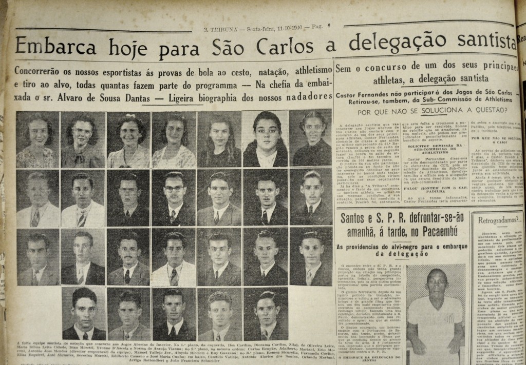 Manchete de A Tribuna sobre o embarque dos atletas de Santos.