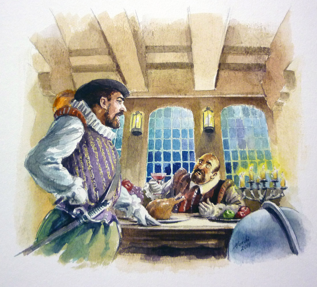 Edward Fenton convida John Withall e outros colonos para jantar à bordo do Minion. 
