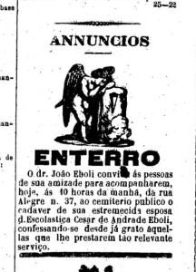 Obituário da esposa, publicado no jornal O Estado de São Paulo.