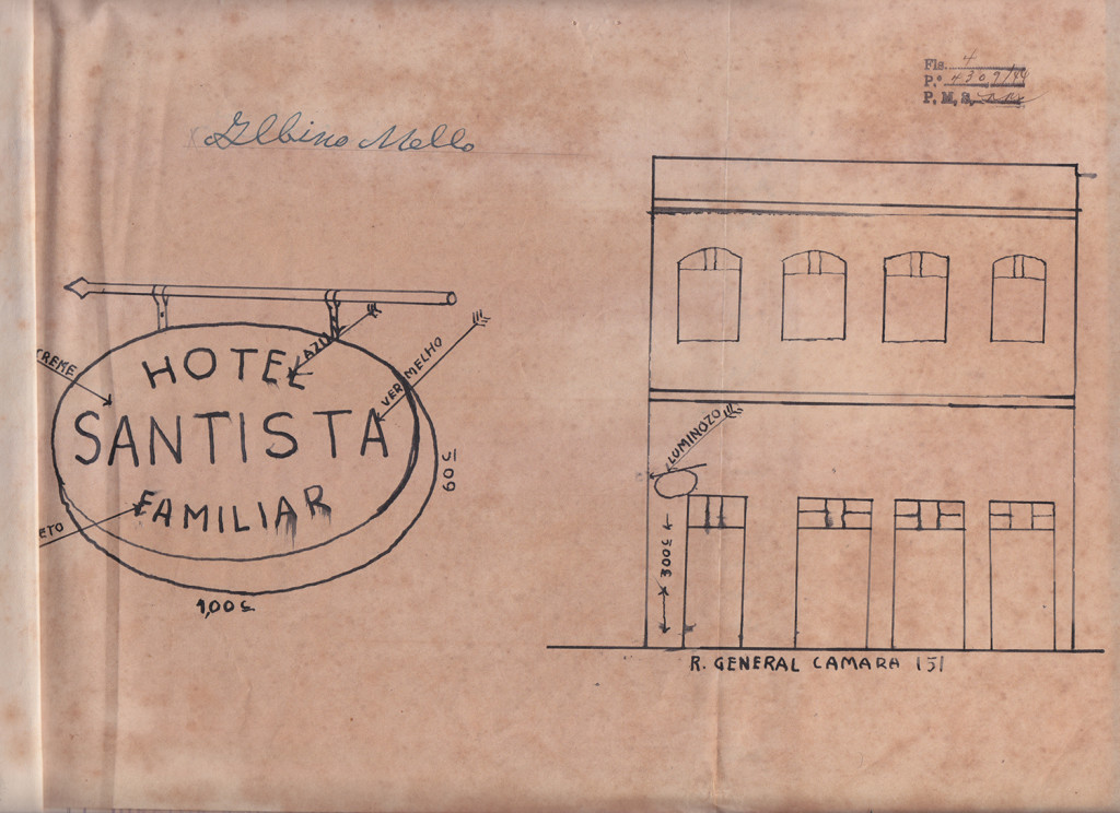 Projeto de Letreiro para o Hotel Familiar Santista, de 1944.
