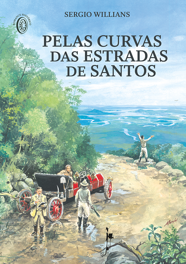 Capa do livro Pelas Curvas das Estradas de Santos, que narra, em forma de romance, a incrível aventura de Prado Junior e seus amigos.